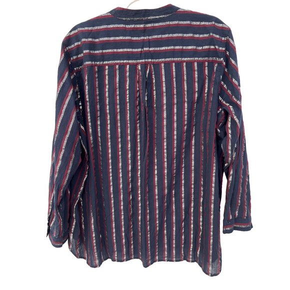 J Crew Metallic Stripe Popover Tunic Shirt Womens 16 Navy Cotton Blend Preppy - Picture 3 of 11